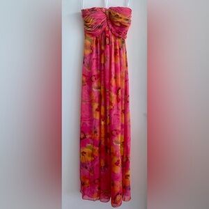 strapless floral prom gown